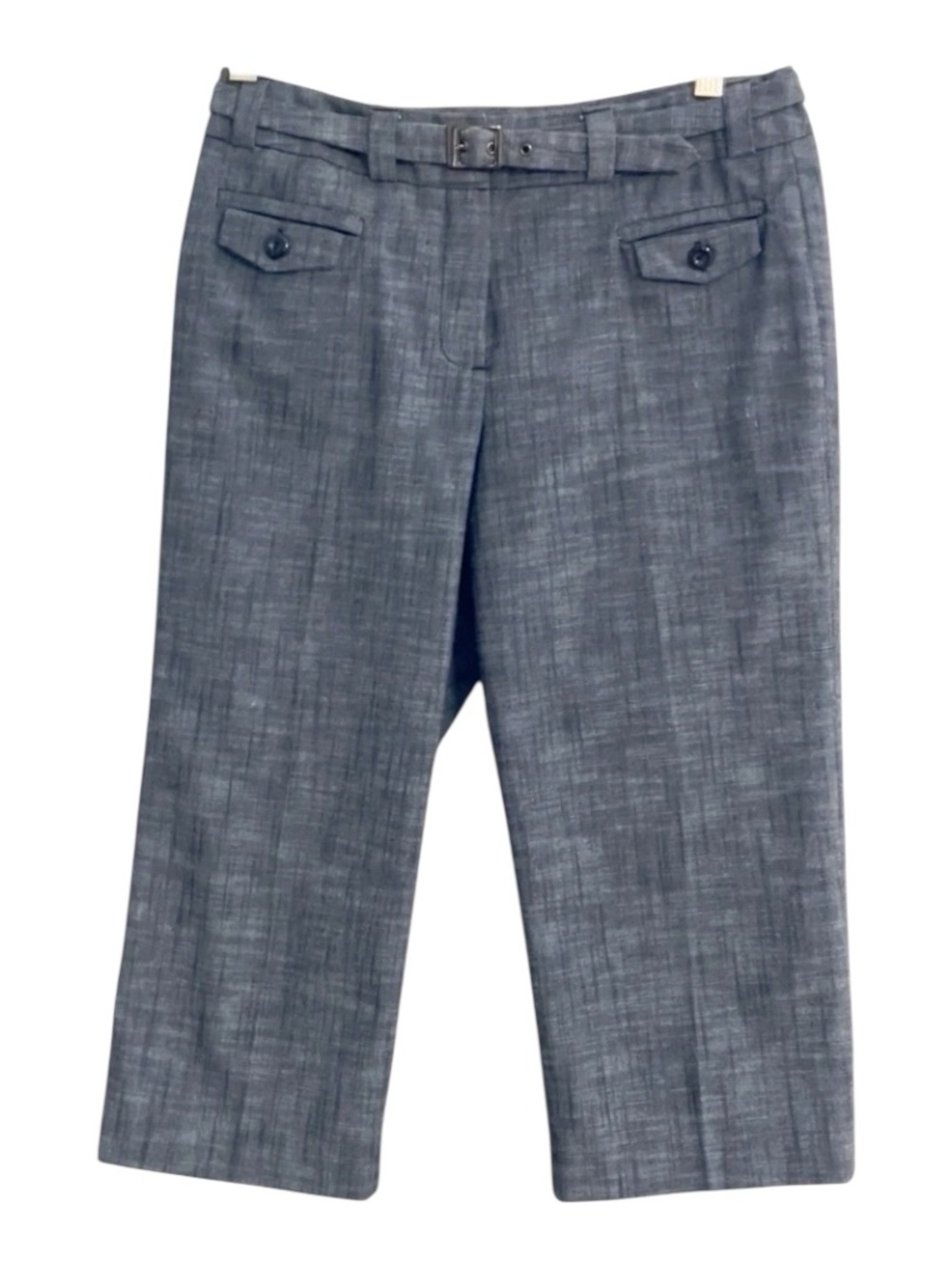 Larry Levine Chambray Capri Trouser Pants 4P Stretch Crop Belted Career Office